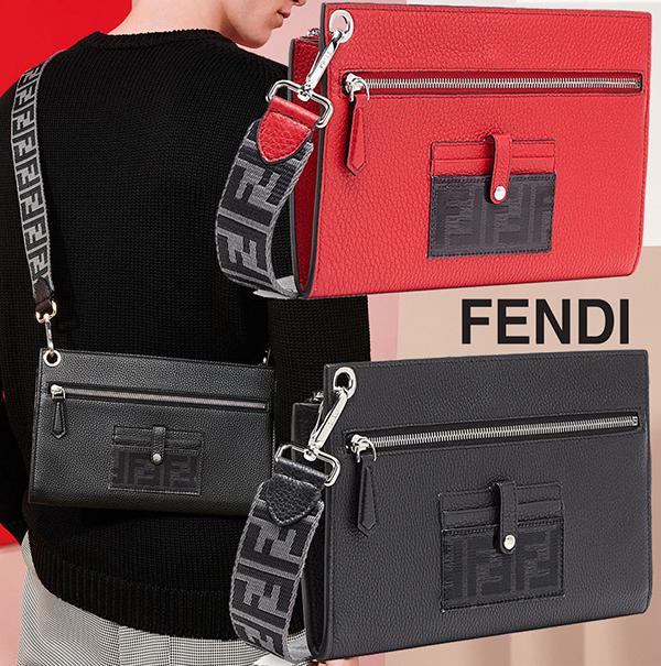 2019春夏新作【FENDI】FF モチーフ フラット レザー ポーチ 2色 9100705